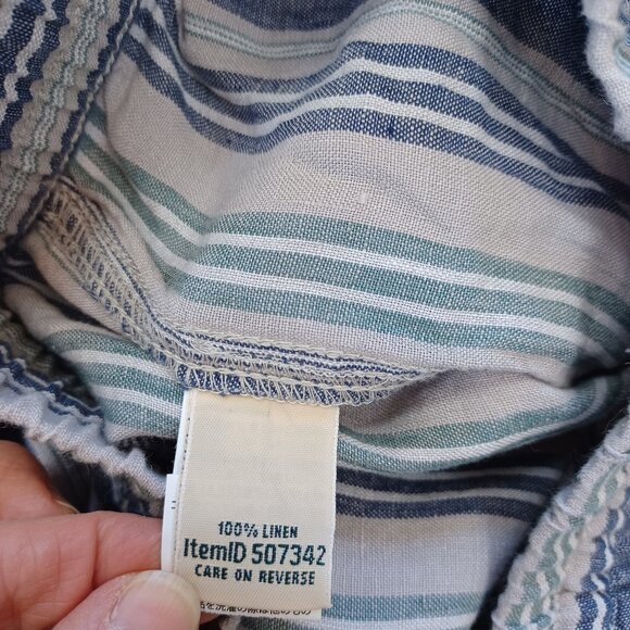 LL Bean Linen Pants Washable Pull-On Blue Gray Stripe Womens 10 - Picture 9 of 12